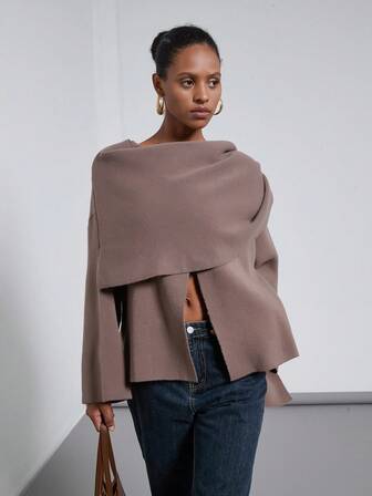 Chaqueta corta tipo poncho de estilo casual y holgado, diseño europeo, suéter para mujer