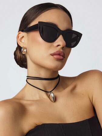 1pc Women's Plastic Cat Eye Large Frame Vintage Elegant Personalized Minimalist Casual European And American Daily Versatile Decorative Fashion Glasses, Suitable For Parties And Street Photography