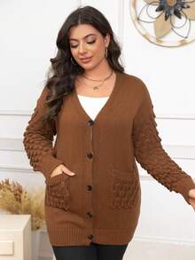 Women's Plus Retro Elegant Casual Chic Urban Modern Commute Office Romantic Vacation Comfortable Home Date Sexy Solid Color Knitted Pocket Front Button Knitted Cardigan, Suitable For Vacation, Beach, Evening Date, Holiday, School, Office, Home, Daily Date, Back To School Party, Single Party, Travel, Country Music Festival, Airport, Spring, Autumn, Winter, Early Autumn, Autumn/Winter
