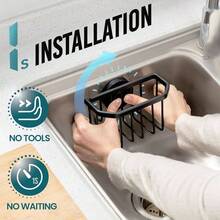 Sponge Holder With Strong Suction Cup, Dish Sponge Caddy Inside Sink Removable, Rustproof Aluminum Sponges, Brushes, Stoppers And Scrapers - Black