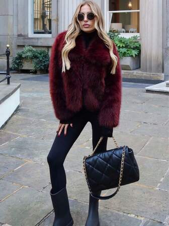 Women's Fashionable Faux Fur Coat For Fall/Winter Long-Sleeved, Collared, Fluffy Plush Coat