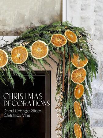 1PC Christmas Decorations - Fall Decor - 9.85 Ft Dried Orange Slice Christmas Fall Garland - Farmhouse Xmas Thanksgiving Decor Indoor For Table Mantle - Home Door Party Holiday Fireplace Porch Decoration