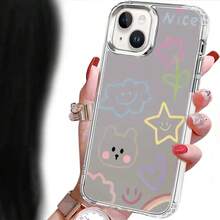 Un teléfono móvil con un diseño y un espejo de moda, compatible con los modelos 11 al 16, incluyendo las series Pro y Maxx. Este es un 2 en 1 que también funciona como espejo de maquillaje. Teléfono - Blanco - Ver 3