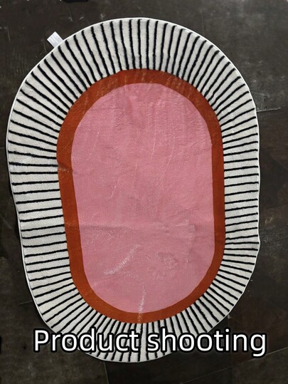 1pc Roze Gestreepte ative Rug, Oval Faux Wool Zachte Com Tafel Bedside Living Room Balcony Area Home Multiple Sizes Available Bedroom Small Outdoor Washable Plush Furry Thick/Fluffy view 11