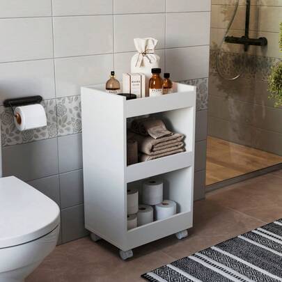 Armário de Chão Banheiro Pequeno com Rodinhas Organizador Porta Roupas e Toalhas