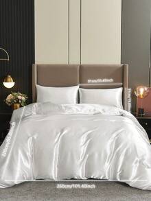 3pcs Satin Solid Color Duvet Cover Set, Silky Soft Polyester Satin Bedding Set, Set Includes: 1 Duvet Cover With 4 Corner Ties & Zipper + 2 Pillowcases (No Comforter & Pillow Insert), Suitable For Bedroom, Travel, Dormitory (Boys Girls Dorm) - White - View 12