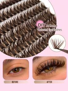 Rikuaild 200pcs Brown Cluster False Eyelashes, 80D Fluffy Natural Brown Soft Lashes, Suitable For DIY At Home, Can Be Used For Halloween, Parties And Dates, D Curl, Rich Color, Thick Smoky Makeup, Faux Mink Eyelashes, Individual Lash Extension - D - Xem 5