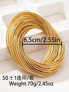 3 Sizes Available: 30pcs/Set, 50pcs/Set, 77pcs/Set Matte Gold Tone Coil Bangle Bracelet, Designed For Women, Suitable For Party, Holiday, Jewelry Accessory (Note: The 50pcs Set Is Shown In The Main Image, The 77pcs Set Has A Better Wearing Effect, The 30pcs Set Has Slightly Different Wearing Effect, And The Product Color May Vary Slightly Under Different Lighting Conditions, Suitable For Different Wrist Sizes.)