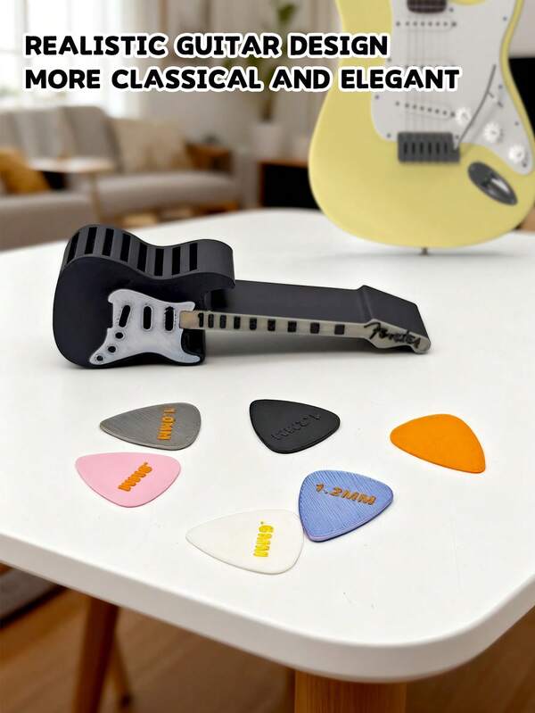 Suporte para palhetas de guitarra impresso em 3D, design 3D criativo, pode armazenar palhetas de guitarra, decorações musicais, presentes criativos, decorações de festa, adequado para a temporada de volta às aulas, Halloween, Natal, Ação de Graças.