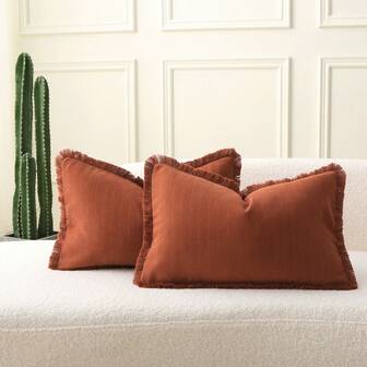 1 pieza Funda de almohada con estampado de espiga naranja y borlas, suave y cómoda para cojín de sofá, decoración de cabecero, accesorio para el hogar, estilo rústico, diseño moderno minimalista