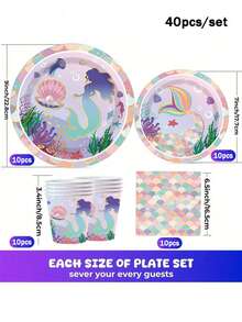 Bộ dao kéo dùng một lần chủ đề nàng tiên cá 20/40/60/80/100, bao gồm đĩa giấy 7 inch, bìa cứng 9 inch, cốc 9 ounce, khăn ăn, thích hợp cho các buổi tụ họp hàng ngày, tiệc sinh nhật, tiệc cô dâu, tiệc mừng em bé, câu lạc bộ, đám cưới, tiệc trà, dã ngoại, dã ngoại ngoài trời và tiệc theo chủ đề. Trang trí nhà bếp và phòng ăn, đồ dùng tiệc tùng, trang trí tiệc - Nhiều màu - Xem 11