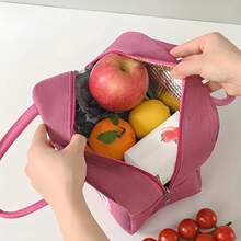 1 Large Capacity Insulated Lunch Bag With Double Pockets, Made Of Thick Aluminum Foil And Durable Oxford Fabric, Equipped With A Fixed Handle, Featuring Heat Insulation And Leak-Proof Functions, Reusable, Waterproof Zipper Lunch Bag