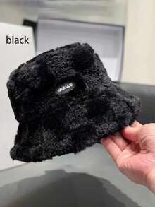 1 Piece/This Chessboard Color Block Plush Bucket-Shaped Bucket Hat Is Suitable For Women To Wear. It Is A Thick, Warm And Windproof, Fashionable And Cute Bucket Bucket Hat For Daily Outdoor Use In Autumn And Winter. Winter Warm