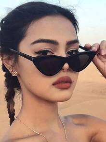 Women Triangle Cat Eye Glasses, Minimalist Sexy Street Style Small Frame Fashion Glasses Preppy Style For Back To School Oval Shape - 黑色 - 查看 12