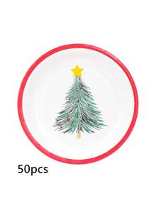 10 piezas/20 piezas/50 piezas Juego de vajilla navideña con platos de papel con árbol de Navidad verde, platos de postre/pastel de 7 pulgadas lindos, platos de cena de 9 pulgadas hermosos para fiestas de Navidad, suministros y decoración de fiesta de invierno y Navidad