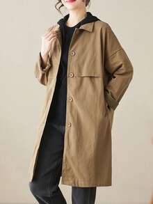 Women's Fall/Winter New Versatile Casual Oversized Trench Coat - Korean-Style, Figure-Flattering Solid Color, Mid-Length Lapel Outerwear