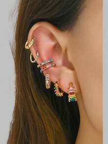 DareSee Set de 7 piezas de pendientes de aro grueso con decoración de circonita cúbica de colores de moda para mujeres, pendientes de cartílago Huggie, para festivales de música, festivales Y2K, regreso a la escuela, otoño, Navidad, invierno, regalos de Navidad