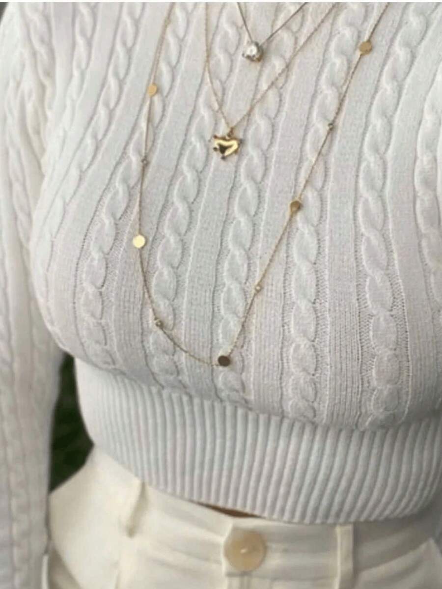 Cropped Long Sleeve Ribbed Modal Knit Women's Blouse Boat Neck Winter Fashion Knit - White - View 1