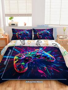 Bộ đồ giường chơi game siêu ngầu 3 món, bộ đồ giường thoải mái - 1 vỏ chăn + 2 vỏ gối, làm bằng vải polyester mềm 100%, không có chất độn, thích hợp cho phòng ngủ, du lịch, ký túc xá (cho bé trai và bé gái) - Nhiều màu - Xem 17