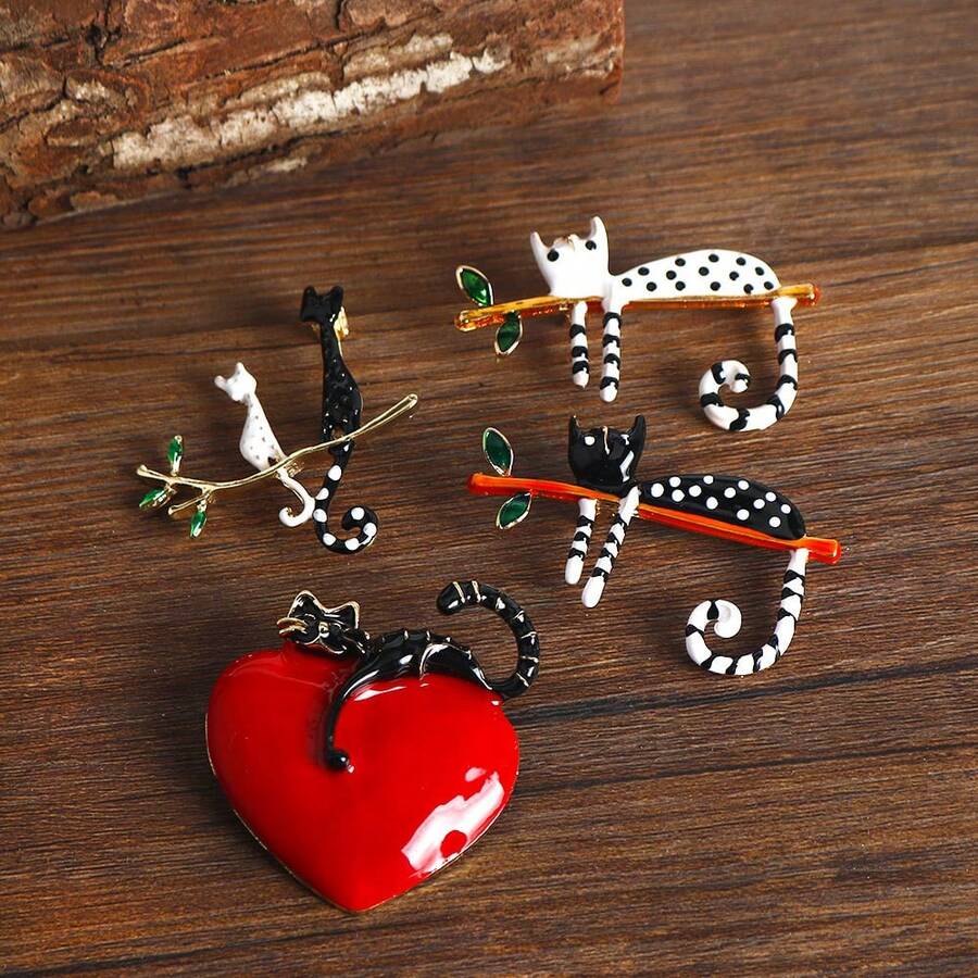 1pc Fashionable Cute Lazy Spotted Cat Animal Enamel Pin, Funny Badge Brooch Decor For Collar, Backpack, Holiday Gift - Multicolor - View 1