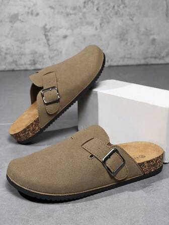 Herrslip-on sandaler med mule, mjuka trätofflor, rygglösa tofflor, lämpliga för sommar och höst/vinter, stor storlek, kontor och fritid