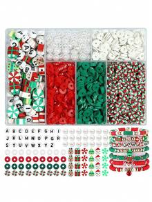 Christmas Polymer Clay Beads Kit, Mix Colors Round Flat Polymer Clay Beads Kit For Jewelry Making, DIY Crafts Gifts Christmas Atmosphere Decorate