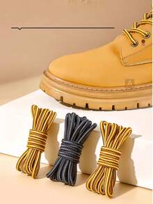 2 Pairs Thick & Sturdy Round Shoelaces, Elastic & Non-Slip, Suitable For , Outdoor Boots, Hiking Shoes, Combat Boots