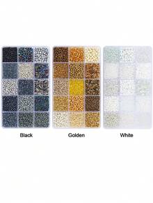 beadia Mix 15 Color Glass Seed Beads Tube Beads Glass Bugle Beads Loose Kit For Jewelry Making DIY Craft Beading (3Boxes White+Golden+Black) - 白+黑+Golden - 查看 5