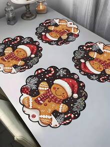 4 pezzi Tovagliette natalizie a forma di omino di pan di zenzero, decorazioni per tavola da festa, tovagliette rotonde con motivo omino di pan di zenzero, per decorazioni invernali da tavola e feste, decorazioni per feste interne ed esterne, decorazioni per la casa, regali ideali