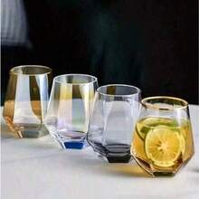 مجموعة أكواب زجاجية ذات لونين بطراز شمالي مع حافة ذهبية، أكواب زجاجية شفافة سداسية الأضلاع إبداعية لتقديم المياه والعصير والشاي والقهوة، هدية