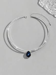1 chiếc vòng cổ choker chéo đính đá Rhinestone & Zirconia thời trang sang trọng dành cho nữ, thích hợp để đeo hàng ngày và dự tiệc - màu xanh nước biển - Xem 2