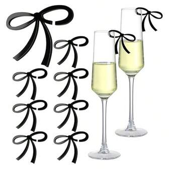 20pcs Black Acrylic Bowknot Tags, Wine Glass Charms, Birthday Wedding Party Decorations