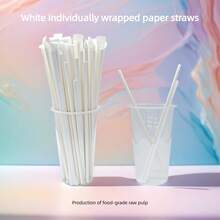 A Pack Of 100 Independent Paper Packaging Pure White Straws, With A Diameter Of 6mm/0.24in And A Length Of 197mm/7.76in, Convenient To Carry Out As Disposable Paper Straws. Thickened, Odorless, And Resistant To Soaking, It Is Suitable For Use In Restaurants, Family Gatherings, Wedding Parties, Campus Events, Business Receptions, And Party Events