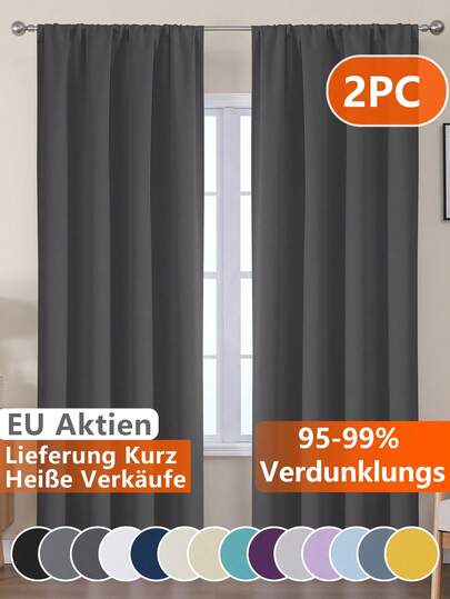 VEHEDE 2pcs Set Deep Gray Heat Insulation, Thermal, UV Protection Curtains, 175cm Length, Suitable For Bedroom; And Solid Curtains With Grommets, Suitable For Living Room
