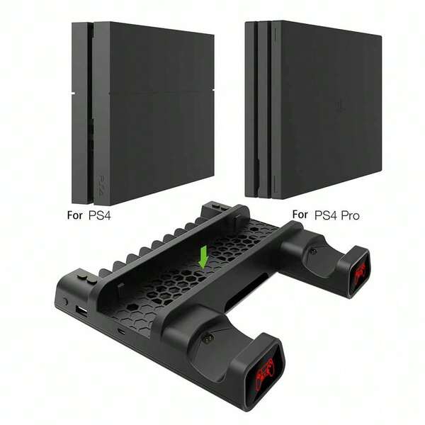 1pc DOBE TP4-19076 Black LED Lighting Cooling Fan Base + Dual Charging Dock, Compatible With PS4/PS4 Slim/PS4 Pro Consoles