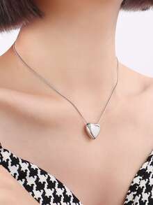 1 pieza Collar con colgante de corazón chapado en oro de 18K de acero inoxidable, accesorio diario simple, regalo de cumpleaños/festividad - collar colgante de amor - Ver 8