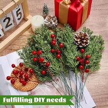 10/20Pcs Christmas Artificial Pine Branches With Red Berry Stems Faux Evergreen Norfolk Pine Cypress Leaves Stems- Fake Foliage Pine Needles Picks For DIY Craft Garland Home Decor.Artificial Holly Berries, Mini Fake Berries Decor Garlands, Home Vase Dining Table Holiday Patio Fireplace Decor Wedding Garden Farmhouse Table Mantel Decor, Artificial Flowers For Outdoors - Multicolor - View 5