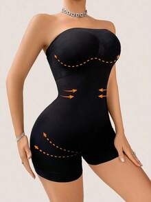 Women's Seamless Body Shaper Bodysuit With Tummy Control, Butt Lifter, Chest Wrap, 1pc - 黑色 - 查看 5