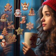 12pcs Wooden Christmas Hanging Suit Gingerbread With Santa Claus Pattern Suitable For Tree Ornaments And Holiday Gifts