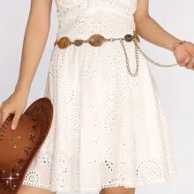 Western Cowgirl Metal Concho Belt - Adjustable Oval Chain Belt, Boho Country Style