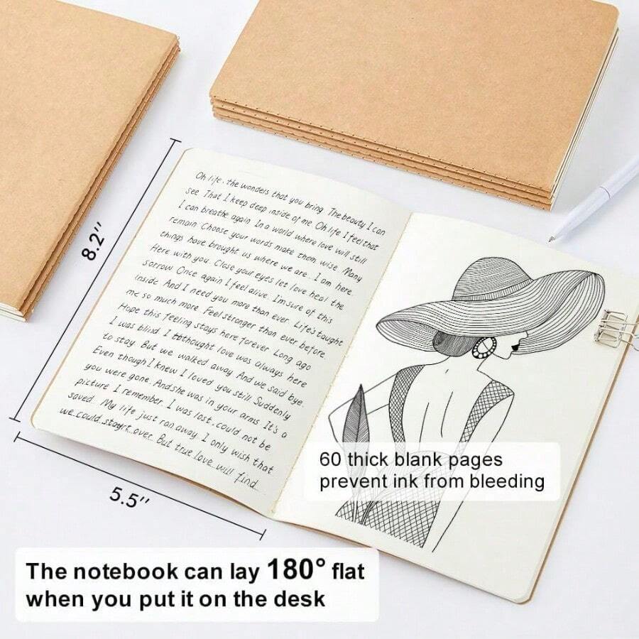Matte Surface Soft Leather Notebook Bulk Packaging Office School Essential For Sketching Blank Lined Options Durable Stitched Binding Perfect For Meetings Notes To Do Lists Retro Style - 卡其色 - 查看 1
