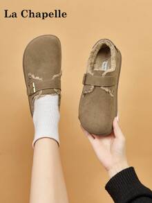 1 par de zapatos casuales de suela gruesa con cordones y suela blanda para mujer de La Chapelle, zapatos planos de exterior de puntera redonda, botas de nieve de invierno, zapatos para ir al trabajo, de unicolor, elegantes, de suela blanda, adecuados para estudiantes, fotos de graduación, zapatos planos, zapatos deportivos de cuero de caña baja para mujer