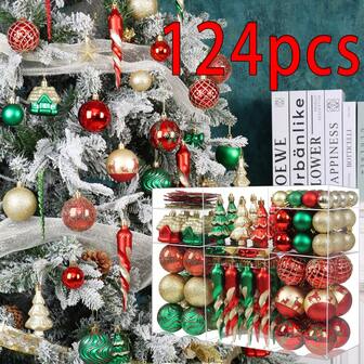 124 pezzi Palline di Natale colorate dipinte, design asimmetrico, palline ornamentali asimmetriche, confezione regalo. Palline in plastica infrangibile non elettroplaccate, decorazioni da appendere a parete o all'albero di Natale. Adatte per matrimoni, feste, vacanze - regali natalizi per la casa, decorazioni natalizie per la casa, decorazioni per la stanza, inverno