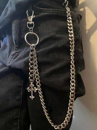 1pc Cross Shaped Pants Chain, Vintage Punk Metal Pants Chain, Suitable For Men And Women, Daily Wear, Performances, Parties, Festivals
