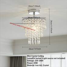 7.87-Inch Luxury Mini Crystal Chandelier, Crystal Pendant Light, Suitable For 220-240V, E14 Bulb Socket, 3-Tier Raindrop Design, Compact & Elegant, Suitable For Recessed Ceiling Lighting In Bedroom, Hallway And Living Room (Bulb Not Included) - one-size - View 8
