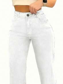 Women's Denim Jeans - Wide-Leg Loose Fit Mid-Rise Boyfriend Jeans, Y2K Style Denim Pants - trắng - Xem 4