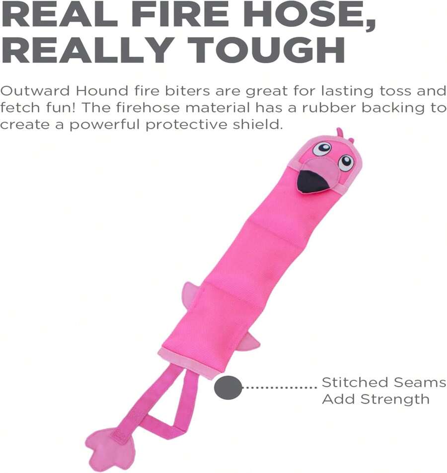 Fire Biterz Durable Dog Toy Made With Firehose Material, Plush Toy Large Dogs By Outward Hound, X-Large, Flamingo - 大嘴鳥 - 查看 1