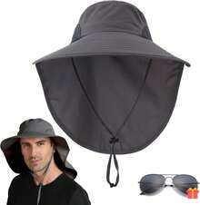 Sombrero de sol de ala Ancha, Gorro de Pesca Transpirable de ala Ancha Impermeable con UPF 50+ Protección Solar, Sombrero para el Sol con Solapa en el Cuello para Viajes, Camping, Canotaje, Safari - 1 - Ver 1