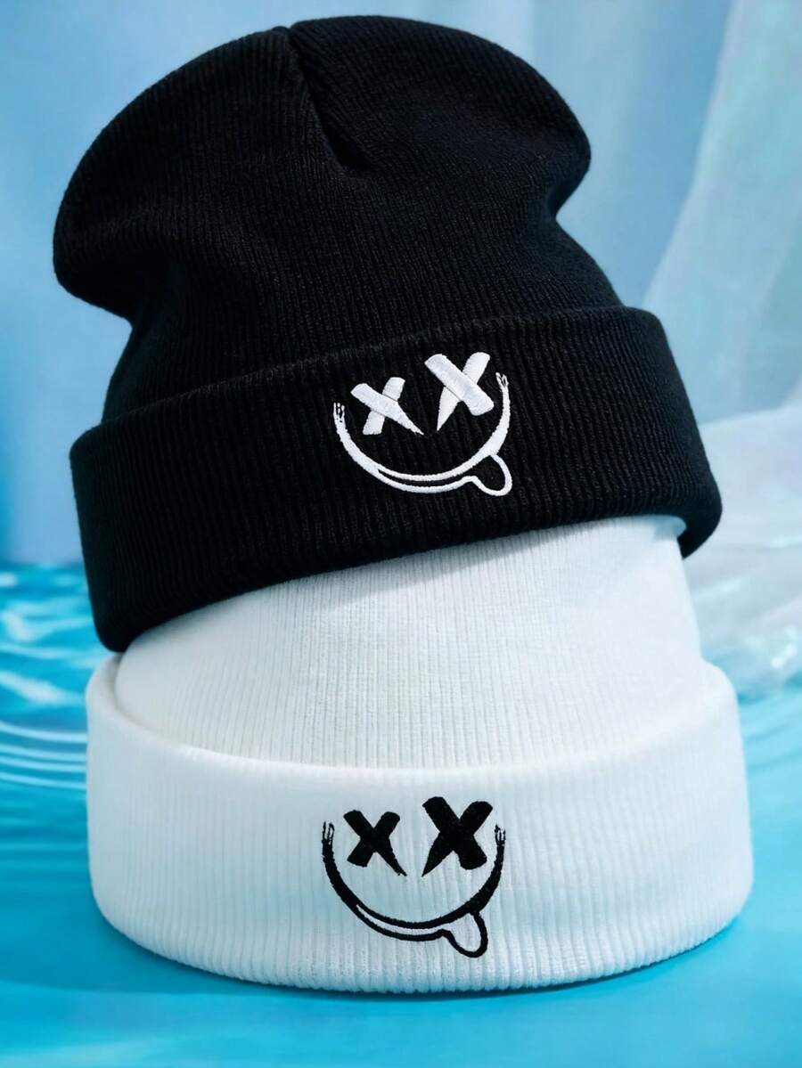 1顶/2顶腈纶刺绣针织帽，男女通用，适合秋冬季户外休闲穿着，男士冬季服装 - A - 查看 1