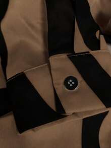 Bộ đồ nữ thời trang thường ngày, áo dài tay và quần in họa tiết tương phản màu sắc, thích hợp cho kỳ nghỉ xuân. - màu nâu - Xem 5